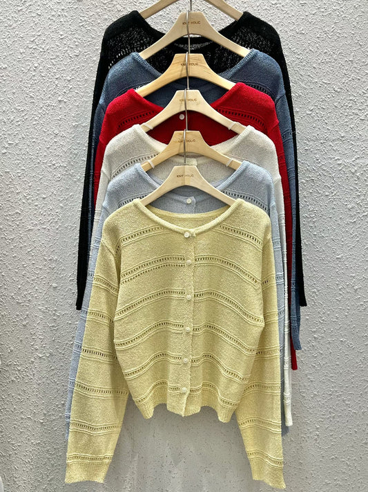 Delicate Hollow-Out Loose Knit Cardigan(5 colors)