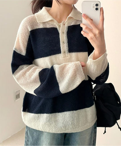 [20% Wool] Preppy Stripe Polo Sweater(5 colors)