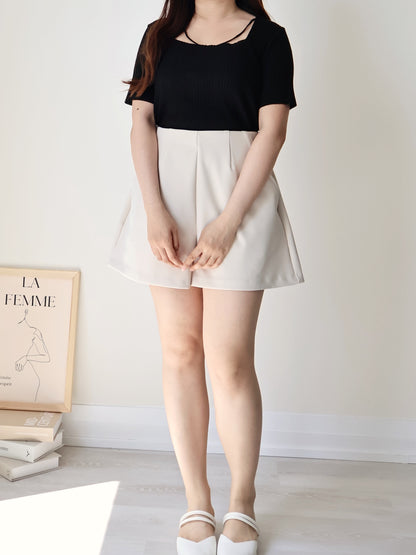Flirty Square Neck V-Strap Ice Knit Top(Black)
