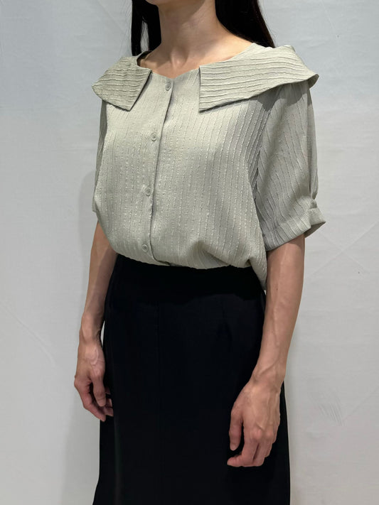 [Wrinkle-Free] Lapel Button-Front Textured Mid-Sleeve Blouse(4 colors)