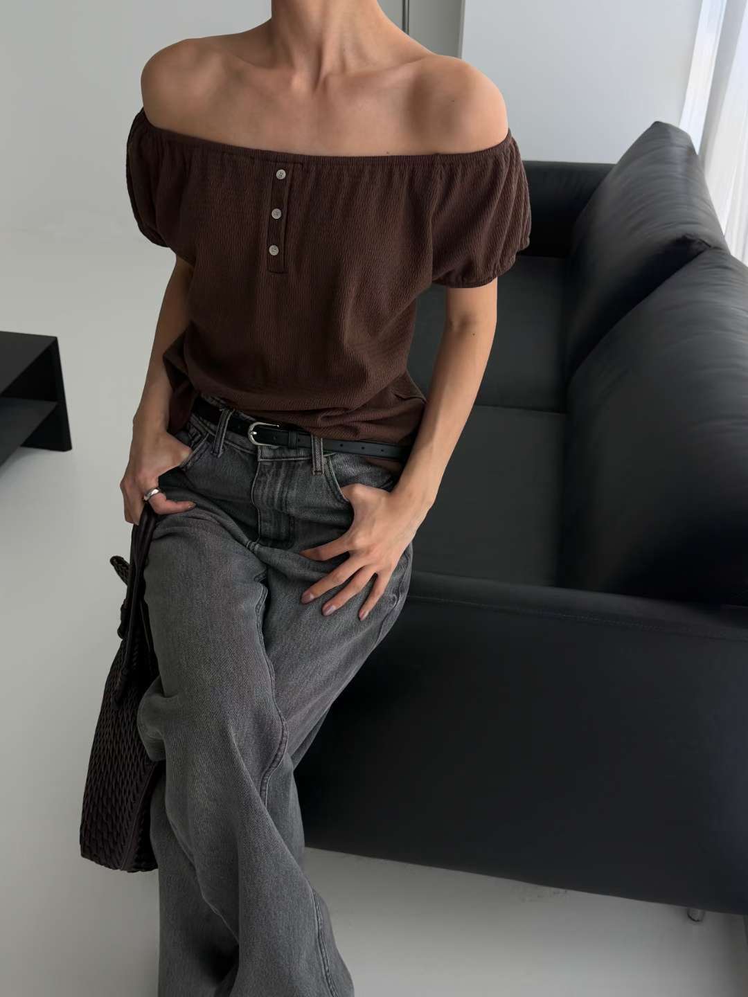 [Wrinkle-Free] 2-Way Earth Tone 3-Button Puff-Sleeve Blouse(4 colors)