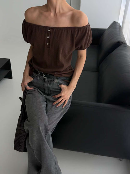 [Wrinkle-Free] 2-Way Earth Tone 3-Button Puff-Sleeve Blouse(4 colors)