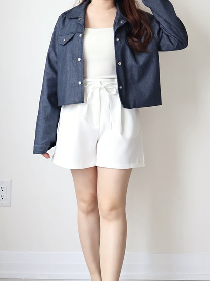 Airy Relaxed Lapel Denim Jacket(Deep blue)