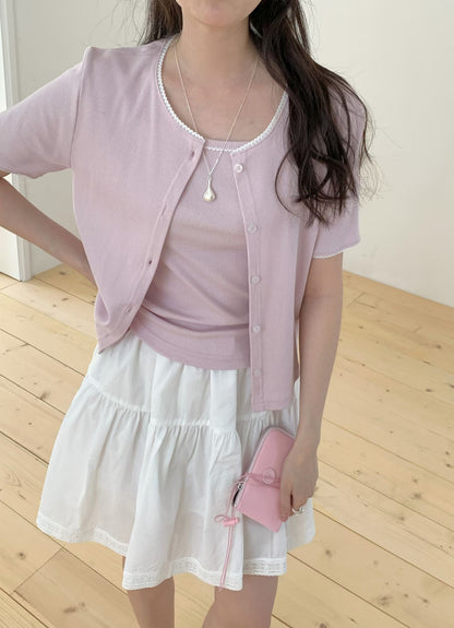 French Lace-Trim Modal Camisole Sets(3 Colors)