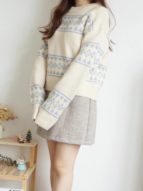 Nordic Round Neck Thick Sweater(Cream)
