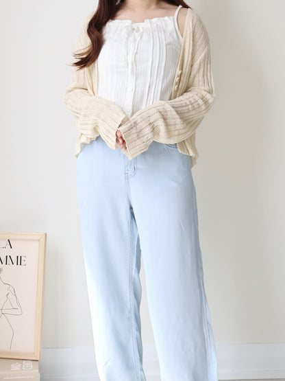 Relaxed Cinnamon V-Neck Knit Cardigan(Cream)
