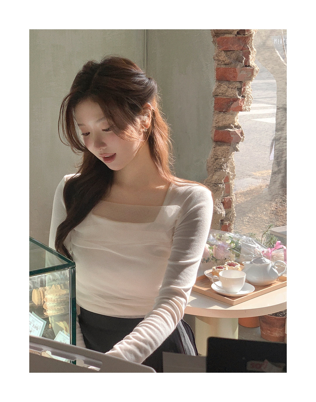 Romantic Sheer Square Neck Tee(3 colors)