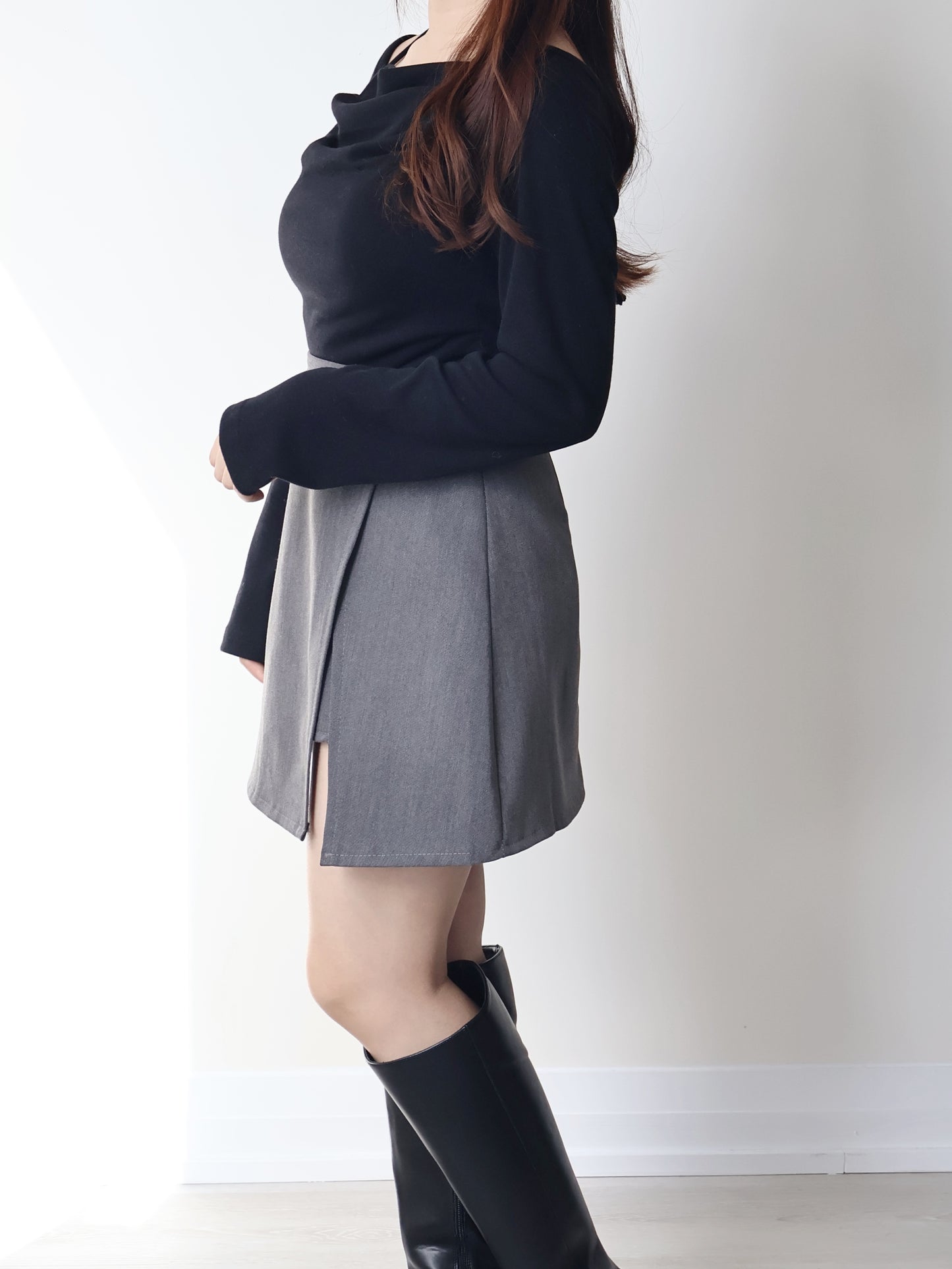 [3-ways] Luxe Boatneck Silky Top(Black)