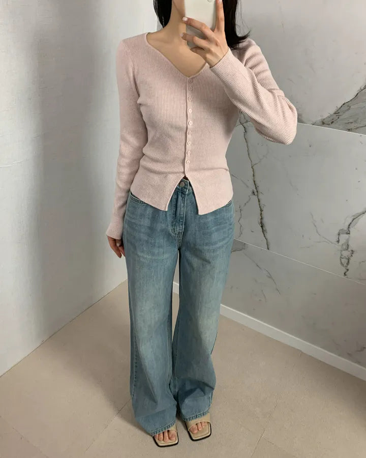 Elegant Sweetheart Neckline Button-Front Stretch Knit Top(5 colors)