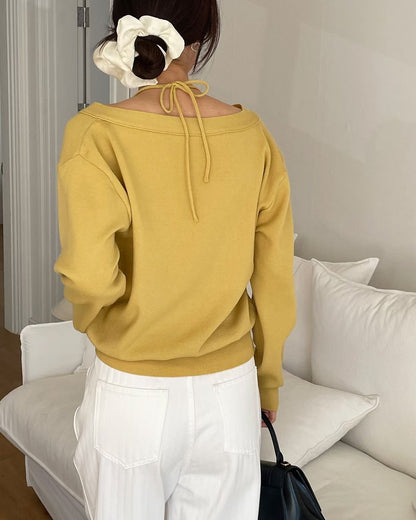 V-Neck Lazy Vibe Halter Sweater(4 colors)