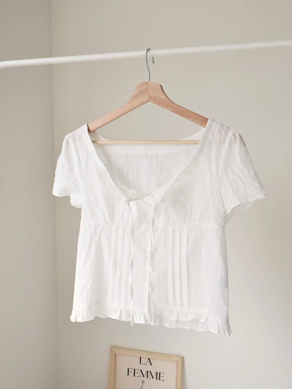 French Textured Jacquard Cotton Blouse(Ivory)