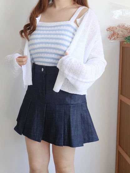 [2-Piece Set] Cozy Weekend Stripe Cami & Knit Set(Ivory)