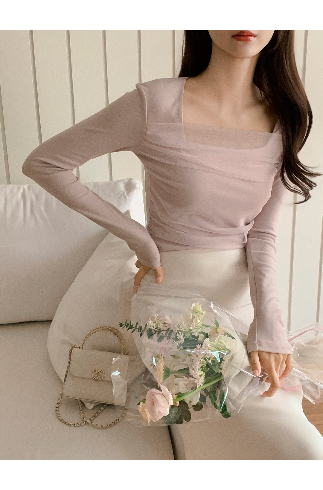 Romantic Sheer Square Neck Tee(3 colors)