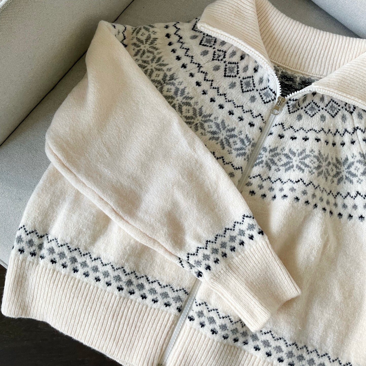 [2-WAYS] Nordic Style Snowflake Knit Zipper Jacket