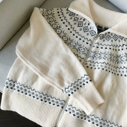 [2-WAYS] Nordic Style Snowflake Knit Zipper Jacket