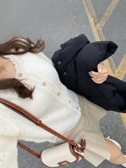 [25% WOOL] Sweet Lace Hollow-Out Cardigan(Cream)