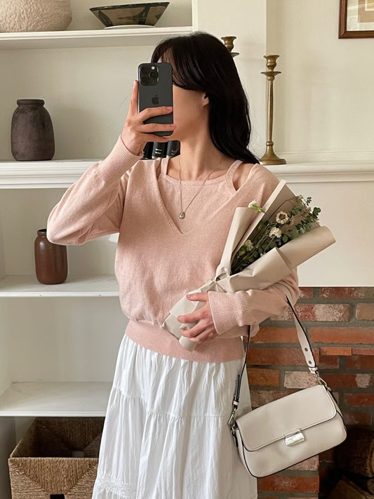 Layered V-Neck Two-in-One Sweater(4 colors)