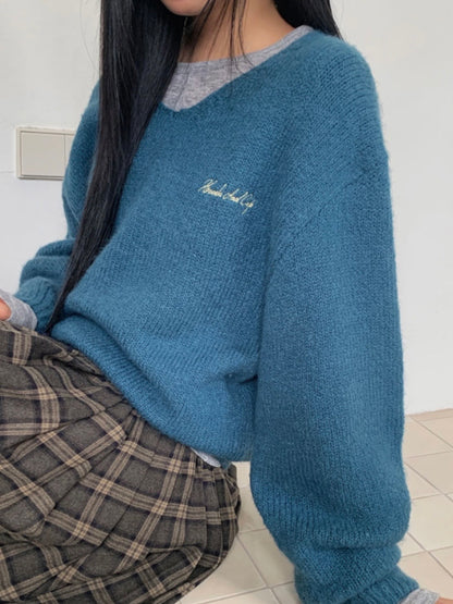 [10% Wool] Furry loose fit V-neck knit(5 colors)