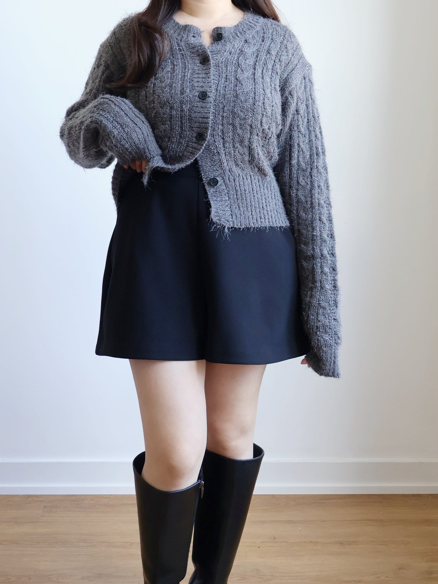 Romantic Cable Knit Cardigan(Charcoal)