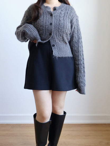 Romantic Cable Knit Cardigan(Charcoal)