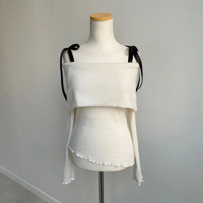 Romantic Bow Collar Off-Shoulder Top(3 colors)