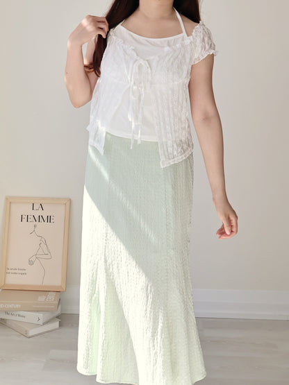 French Daisy Lace Layered Tie-Front Top(Ivory)