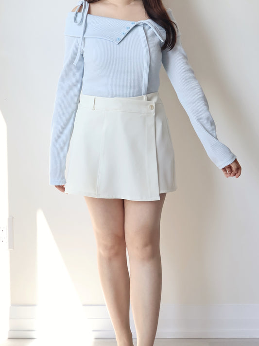 Date Night Pick🎀 Romantic Ribbon Collar Off-Shoulder Top(Skyblue)