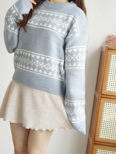Nordic Round Neck Thick Sweater(Greyish blue)