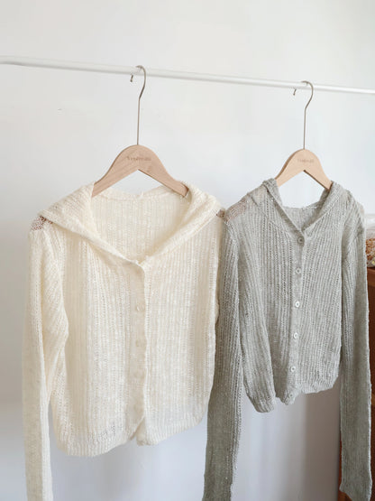 Matcha Milk Foam Hooded Knit Cardigan(Cream)