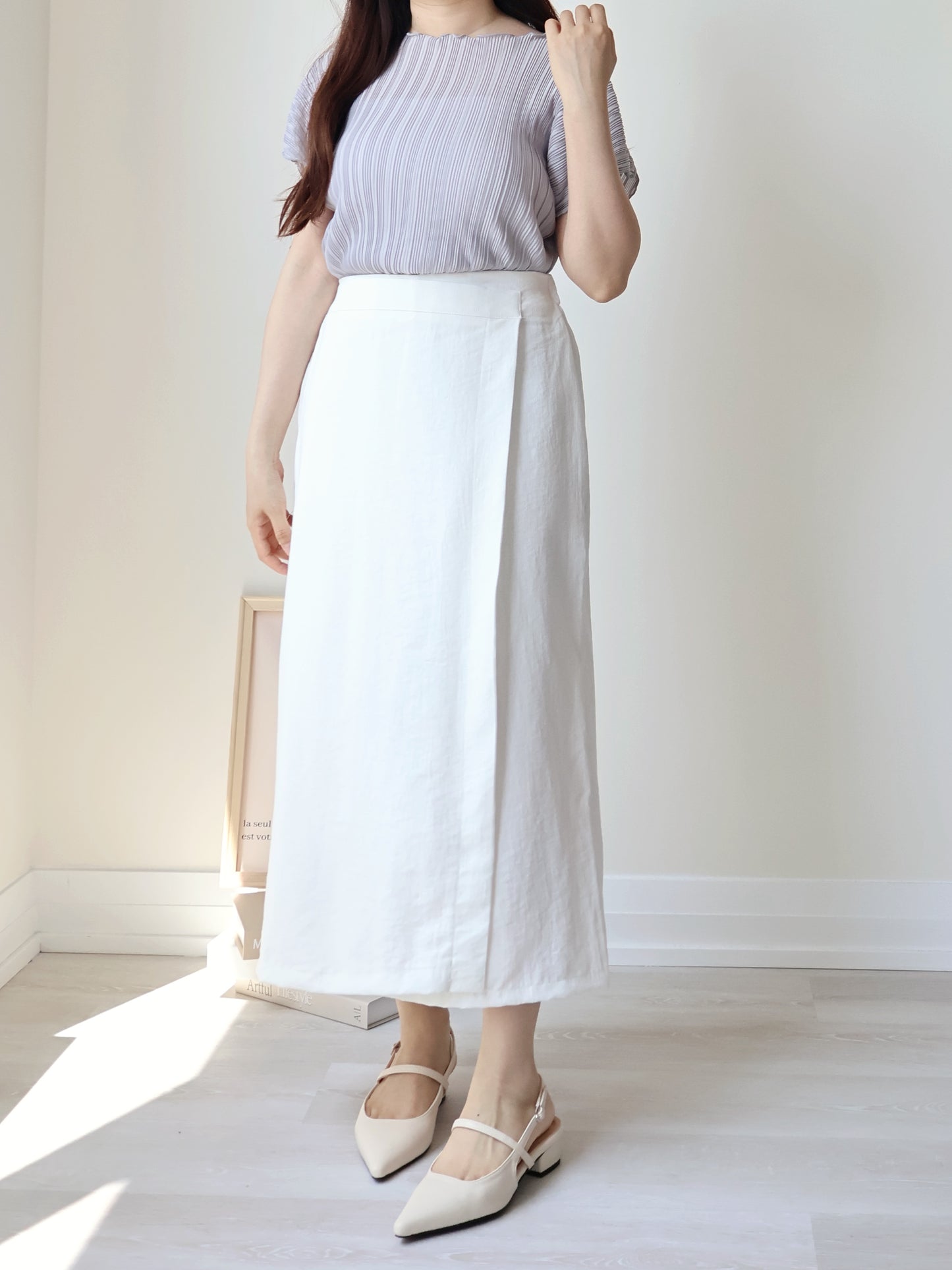 [Wrinkle-Free] Elegant Cool-Touch Vertical Pleat Top(Greyish Blue)