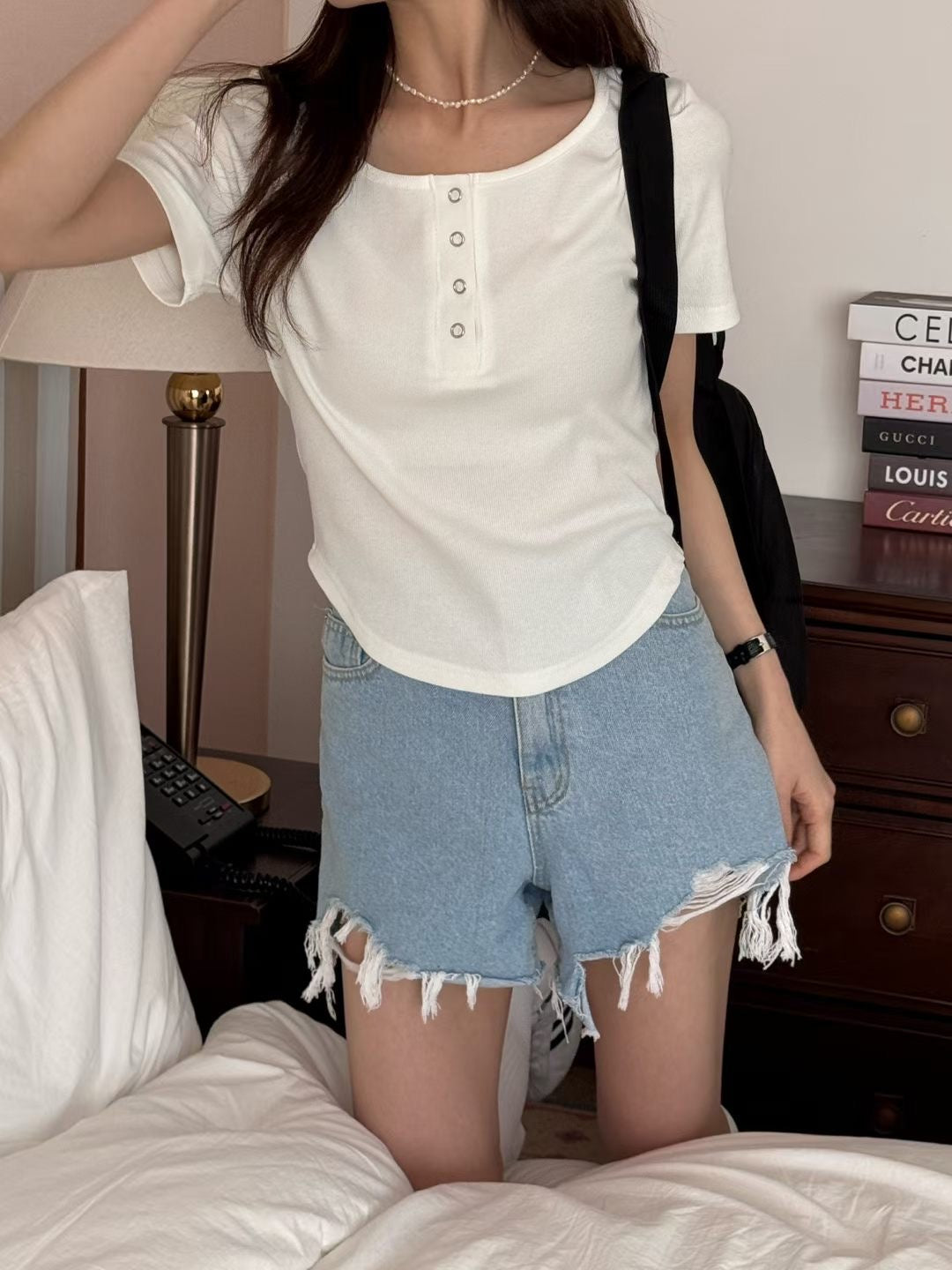 Snap-Button Fitted Cotton Top