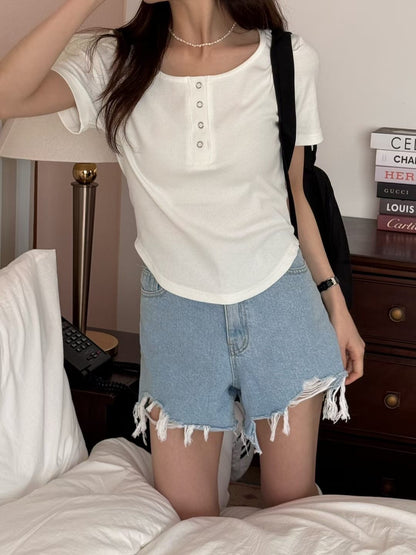 Snap-Button Fitted Cotton Top