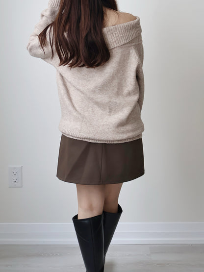 [2-WAYS] Elegant Off-shoulder Sweater(Oatmeal)