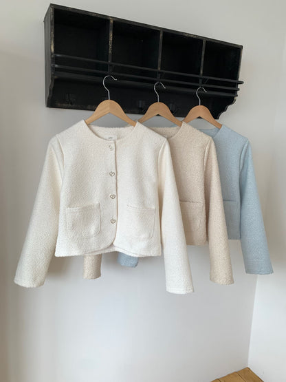 Elegant Heart Buttons Tweed Jacket(3 colors)