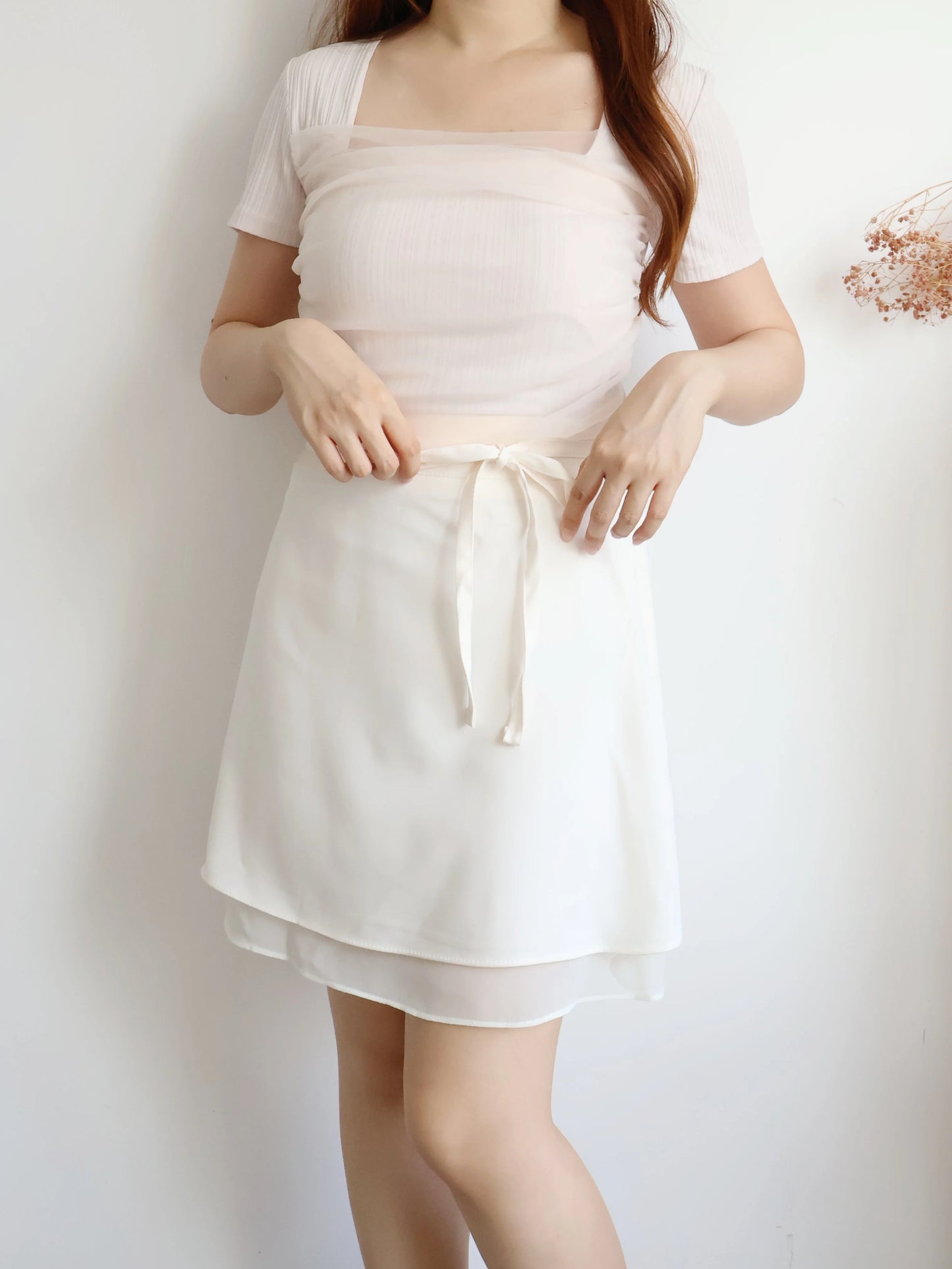 Ethereal Square-Neck Sheer Cooling Top(Peach)