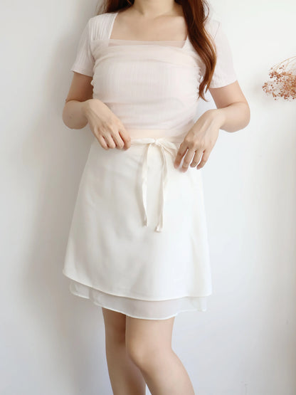 Ethereal Square-Neck Sheer Cooling Top(Peach)