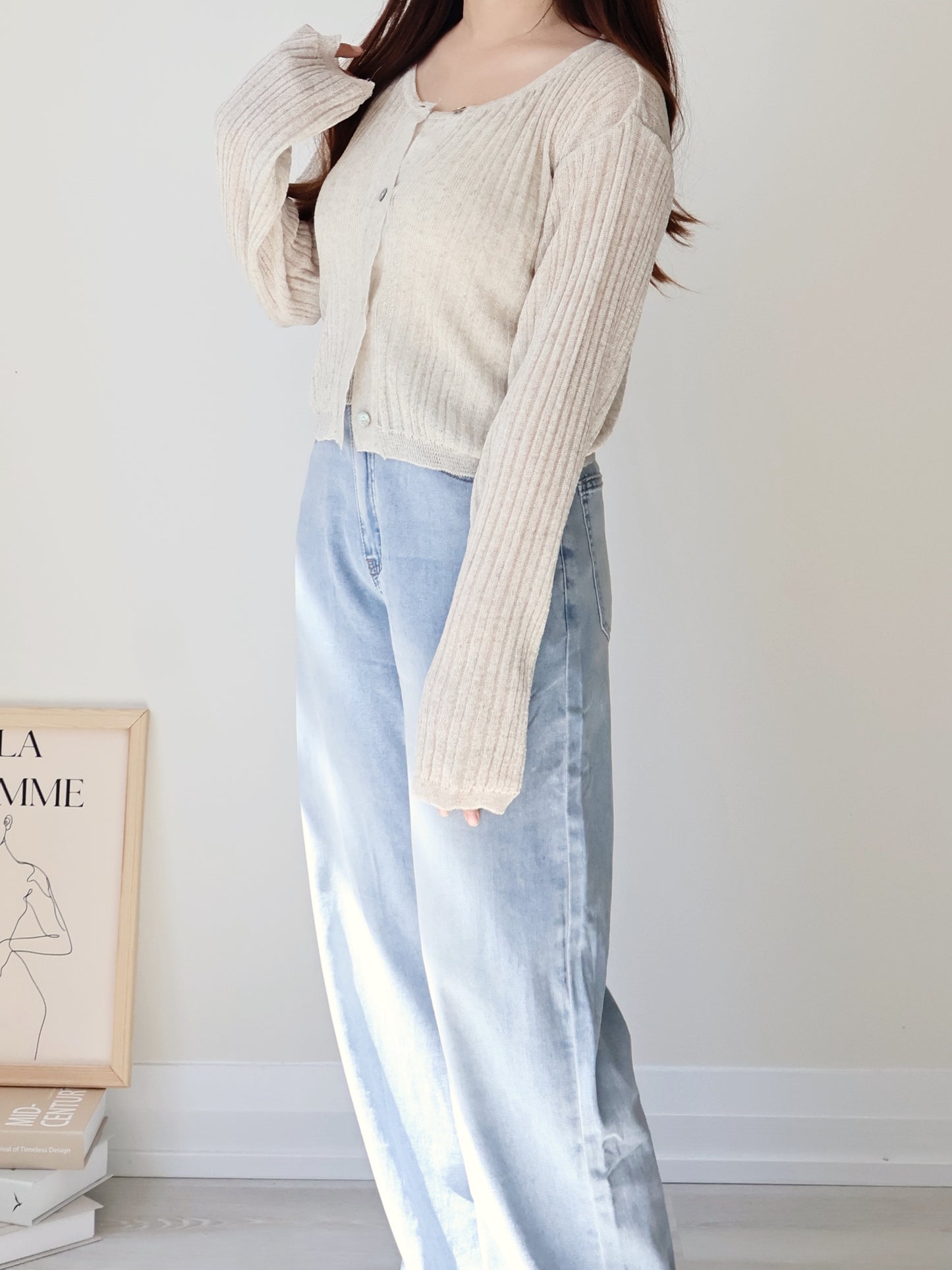 Breezy Cooling Linen Cami + Shell Button Cardigan Set(Oatmeal beige)