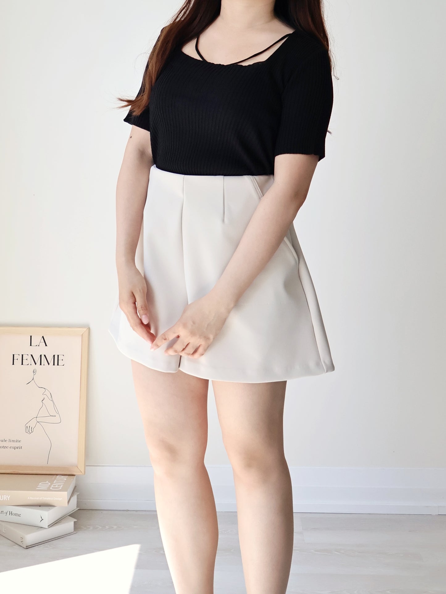 Flirty Square Neck V-Strap Ice Knit Top(Black)