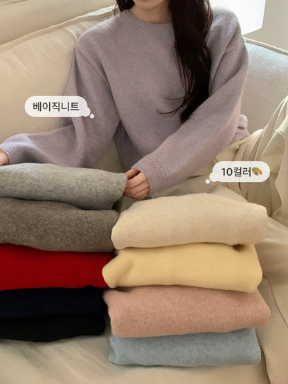 Round Neck Marshmallow Lambswool Sweater(10 Colors)