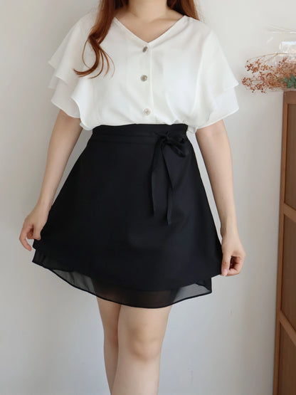Elegant Ribbon Sheer A-Line Skirt(Black)