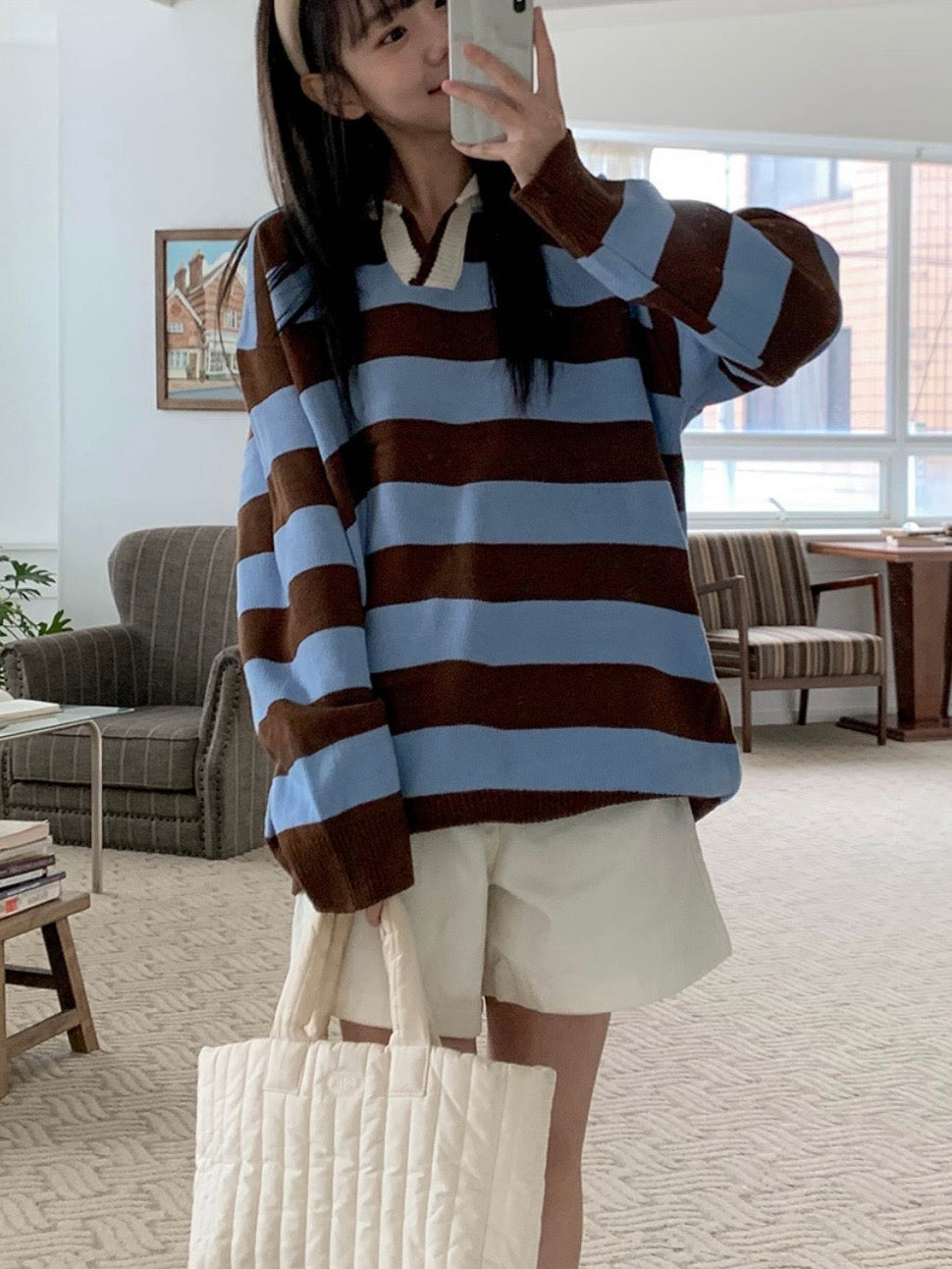 Rugby Stripe Oversized Collar Knit Sweater(4 colors)