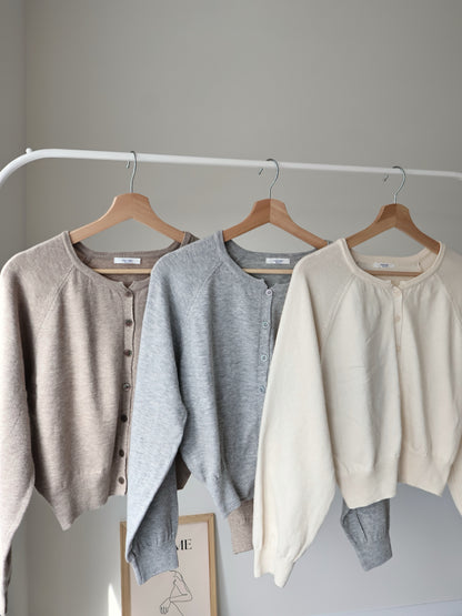 Premium Italian Cotton Soft-Touch Raglan Cardigan(Grey)
