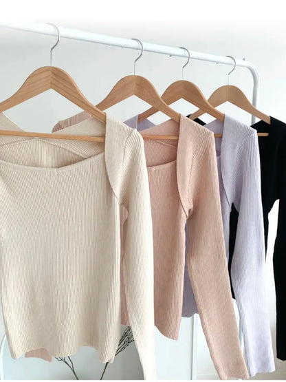 Heart-shaped Neckline Knit Top(5 colors)