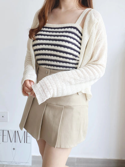 [2-Piece Set] Cozy Weekend Stripe Cami & Knit Set(Beige)