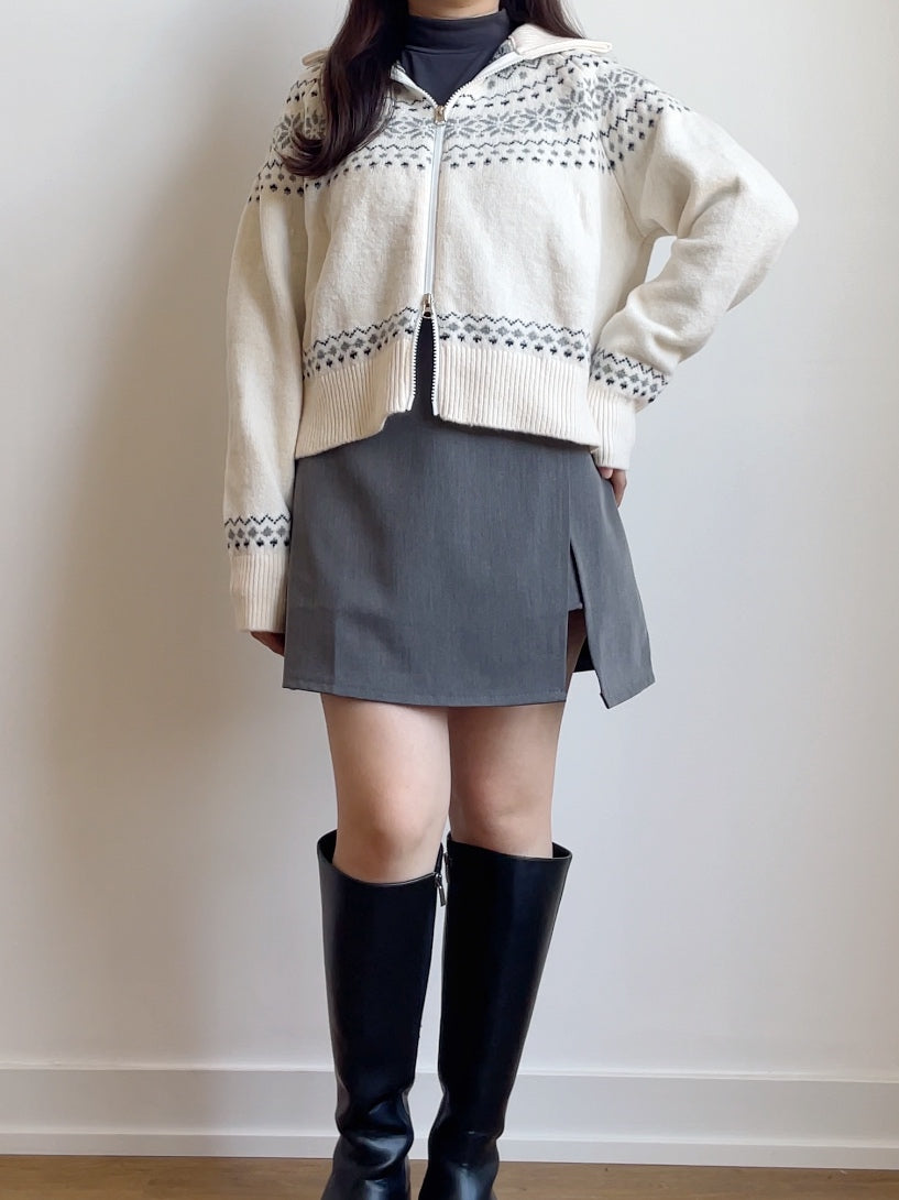 [2-WAYS] Nordic Style Snowflake Knit Zipper Jacket