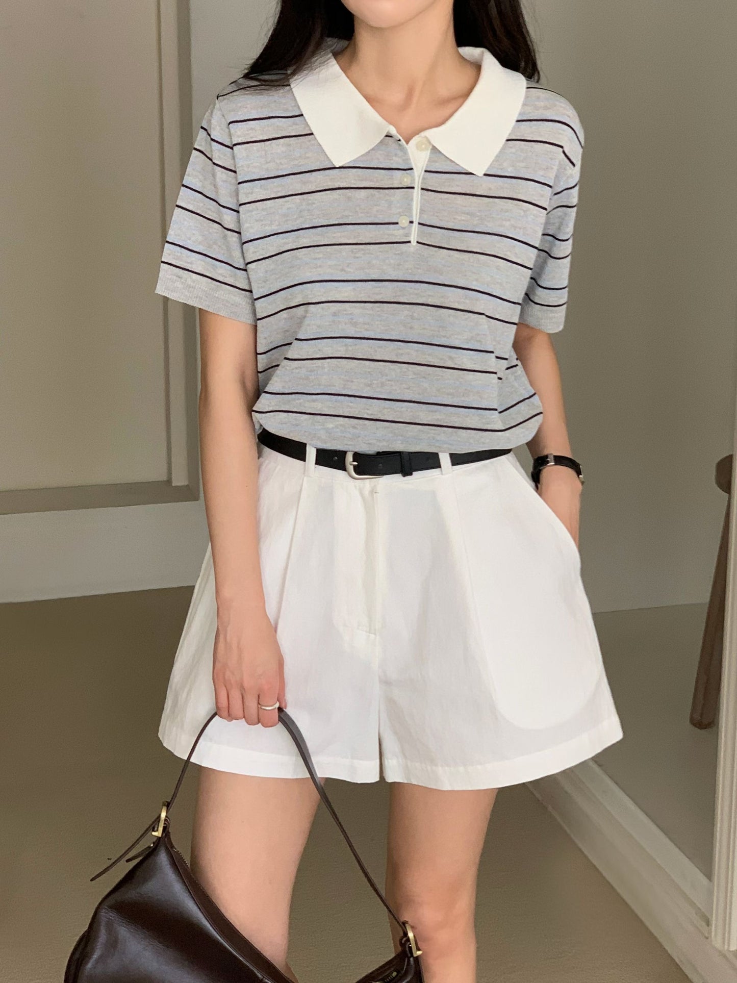 Summer Striped Collared Lightweight Linen Top(3 Colors)