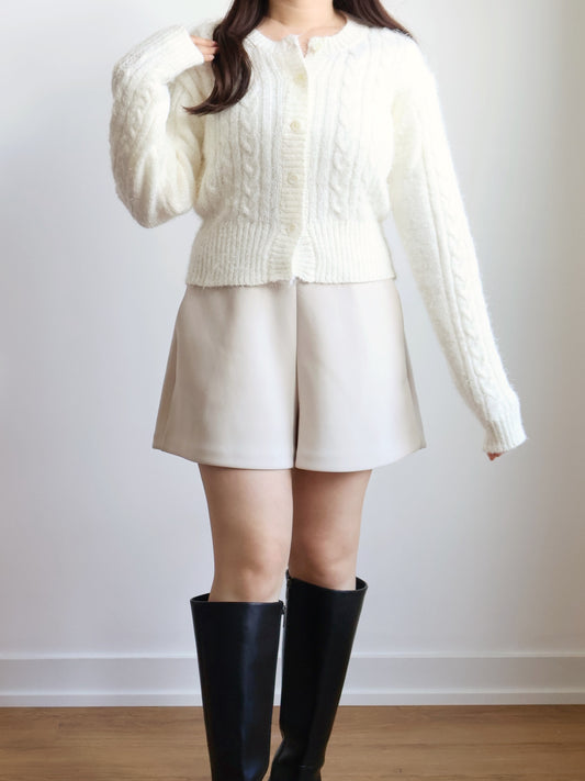Romantic Cable Knit Cardigan(Ivory)