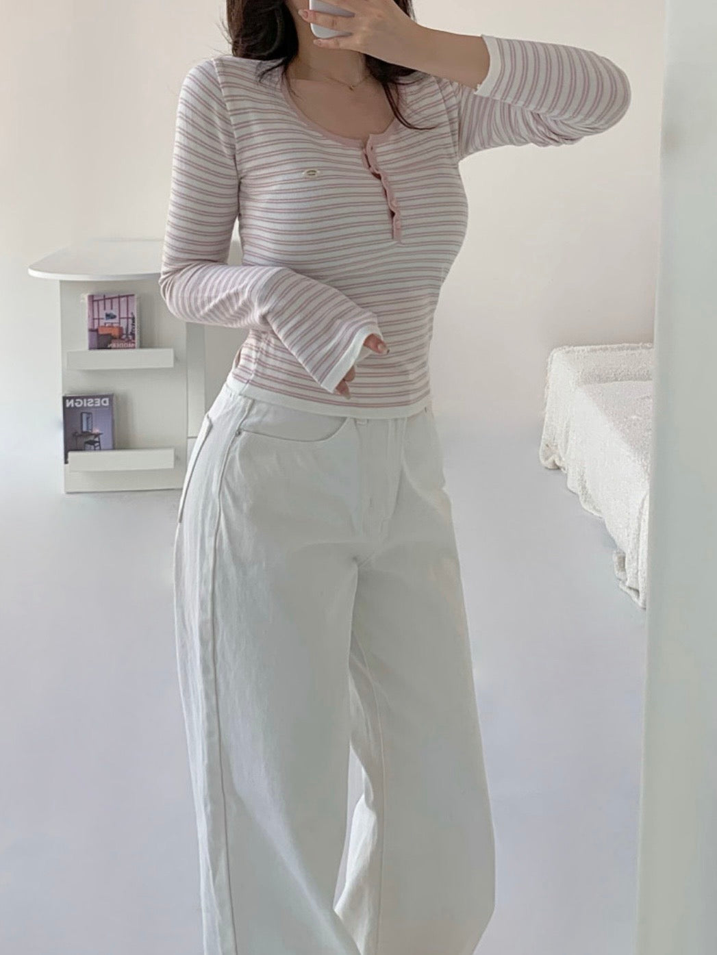 Parisian Striped Henley Knit Top(4 colors)