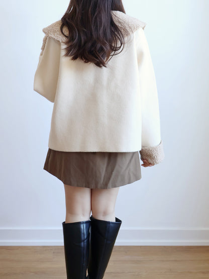 [10% WOOL]Poodle Collar Cashmere-look coat with Pockets