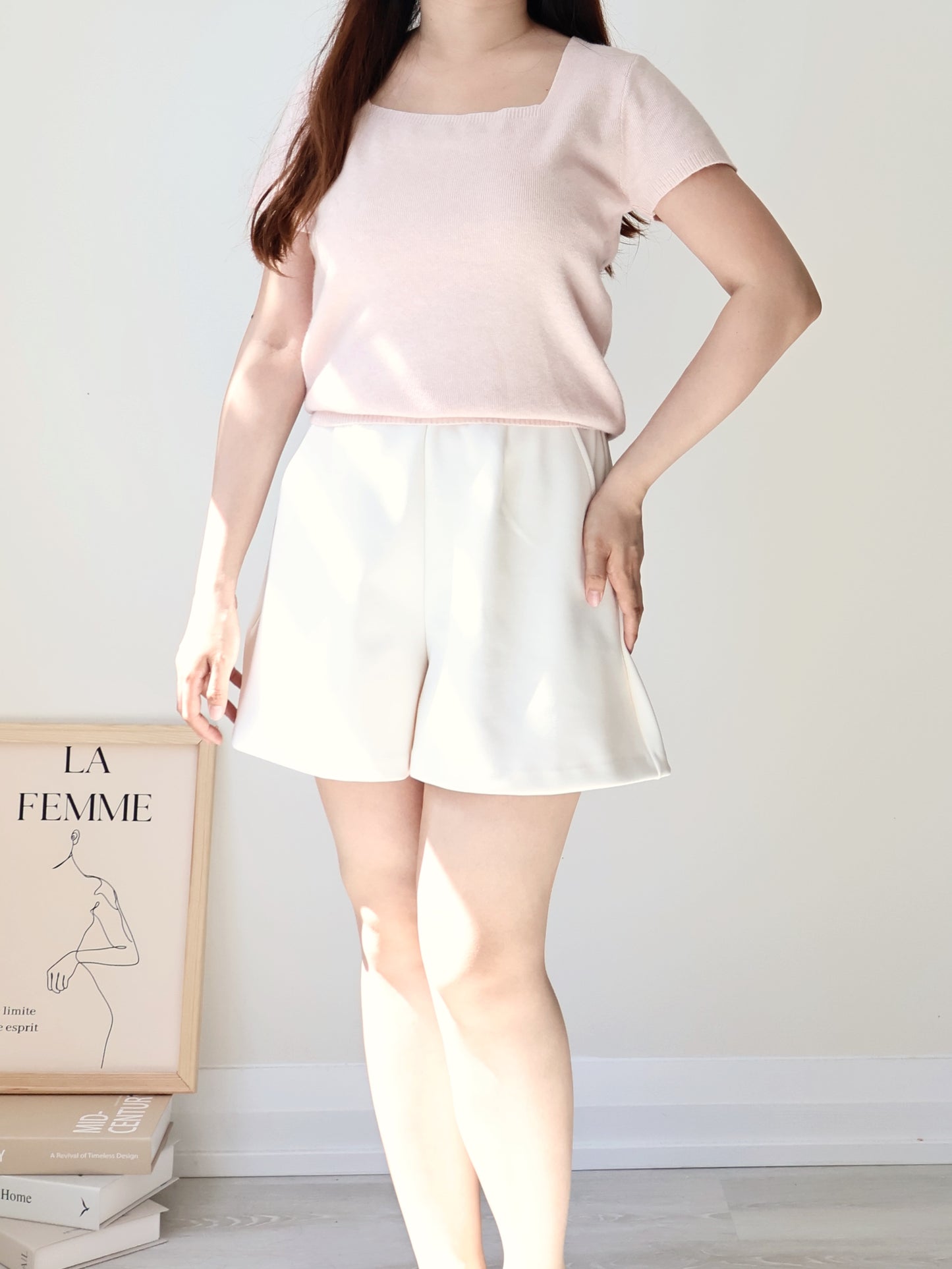 Cozy Marshmallow Square-Neck Knit Top(Peach)